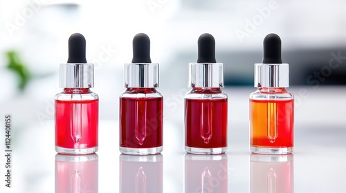 Colorful Essential Oil Droppers in Glass Bottles on Bright Background