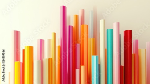 Abstract colorful cylinders forming a dynamic pattern.