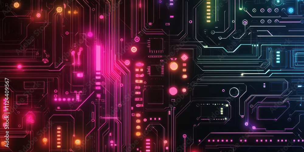 Vibrant Neon Circuit Board Design Abstract Pattern Technology Background Vibrant Neon Circuit Board Design Abstract Pattern Technology Background