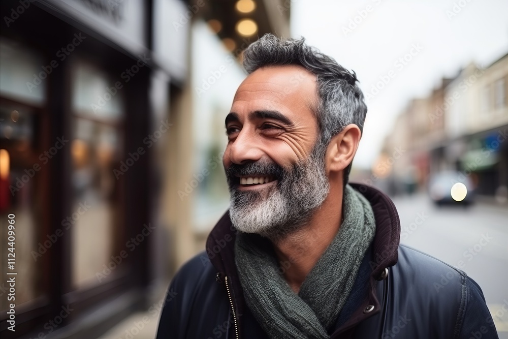 Portrait of a handsome middle-aged man smiling in the city Portrait of a handsome middle-aged man smiling in the city