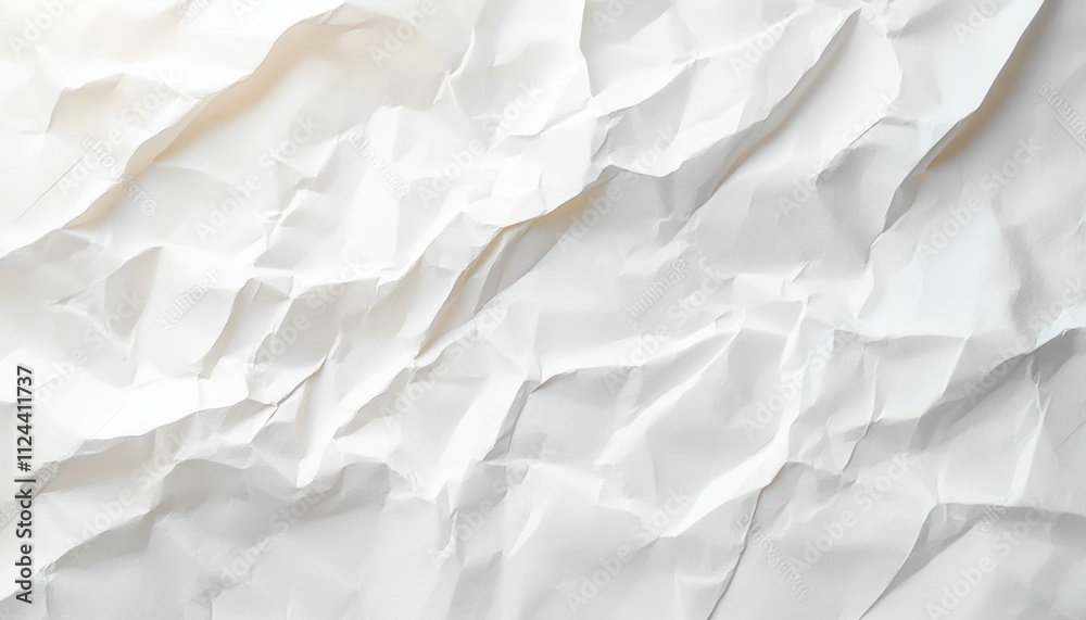 Crumpled White Paper Texture with Soft Natural Lighting and Gentle Shadows Crumpled White Paper Texture with Soft Natural Lighting and Gentle Shadows