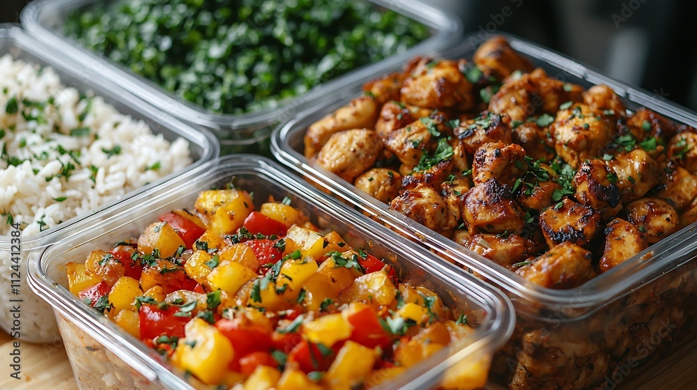 Bodybuilder Meal Prepping Containers Filled with Chicken Rice and Vegetables for the Week Emphasizing Consistency and Dedication Bodybuilder Meal Prepping Containers Filled with Chicken Rice and Vegetables for the Week Emphasizing Consistency and Dedication