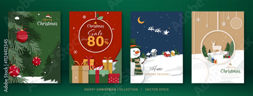 Festive Christmas background collection set of four, vector design, with greeting text 