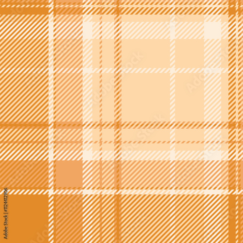 Clan vector check background, ornamental seamless tartan pattern. Canvas textile fabric plaid texture in orange and sandy brown colors.