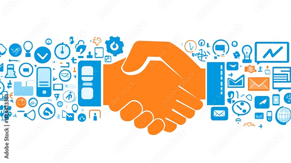 Two Hands in Partnership Symbolize Digital Business Collaboration Two Hands in Partnership Symbolize Digital Business Collaboration