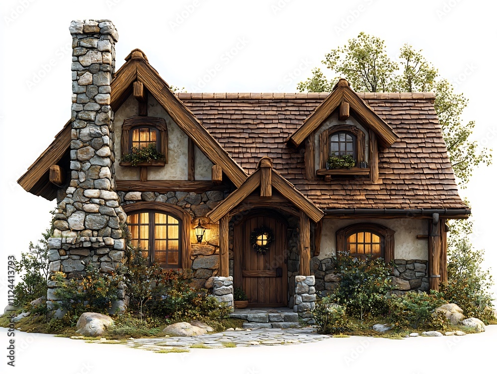 Cozy Rustic Log Cabin with Stone Chimney and Wooden Beams in Natural Countryside Setting Cozy Rustic Log Cabin with Stone Chimney and Wooden Beams in Natural Countryside Setting