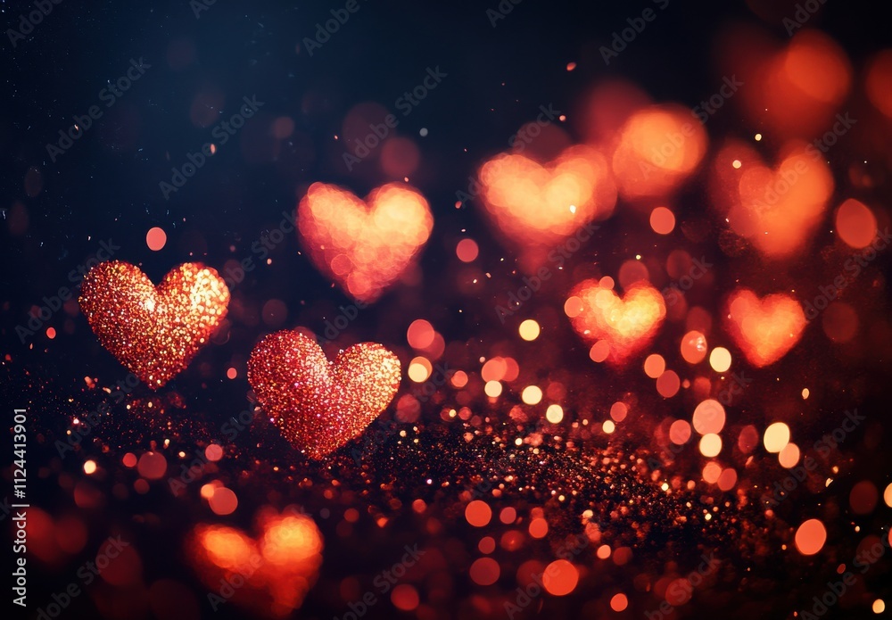 Glittering Hearts and Bokeh Lights Create a Dreamy Romantic Atmosphere for Celebrations and Special Occasions in Warm Red Tones Glittering Hearts and Bokeh Lights Create a Dreamy Romantic Atmosphere for Celebrations and Special Occasions in Warm Red Tones