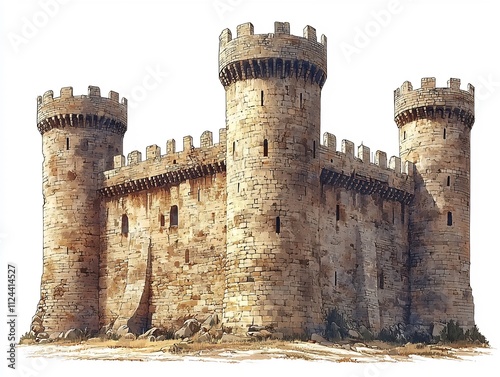 Majestic Medieval Stone Castle with Towers and Battlements Evoking History and Defense photo