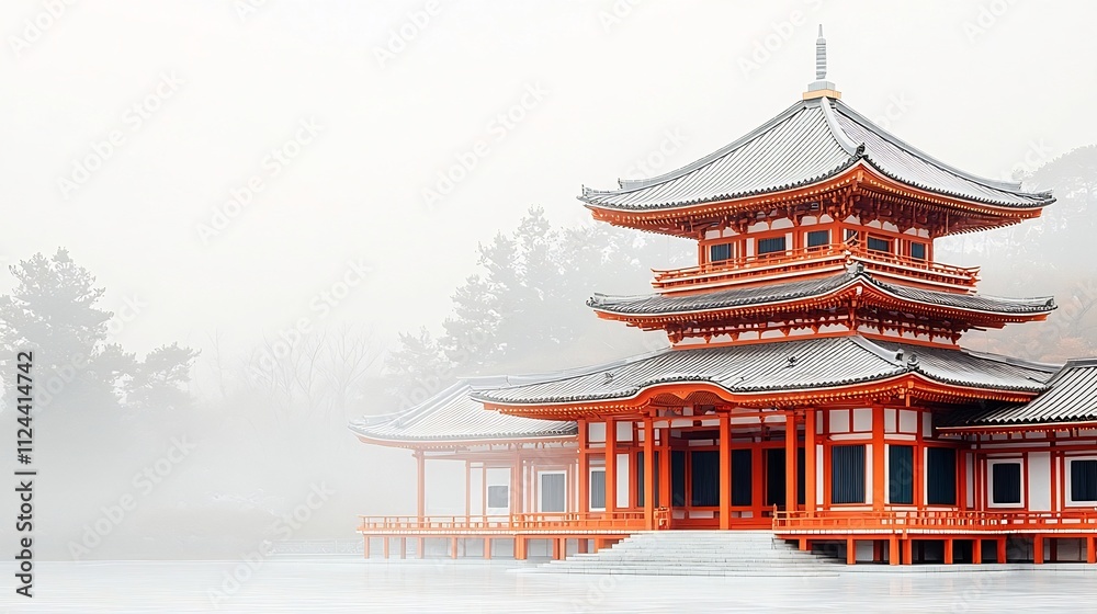 Elegant Pagoda with Ornate Curved Roofs on Plain White Background