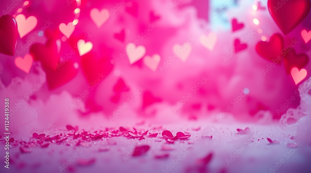 Love in the Air: A dreamy, romantic backdrop of floating hearts and shimmering lights, perfect for adding a touch of magic to your Valentine's Day designs. Love in the Air: A dreamy, romantic backdrop of floating hearts and shimmering lights, perfect for adding a touch of magic to your Valentine's Day designs.