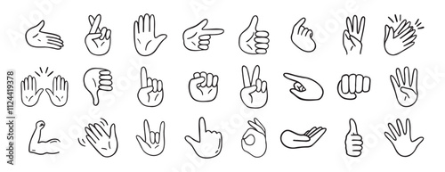 hand gesticulations doodle hand drawn icon. Outline drawing hand gesticulations line clipart symbol