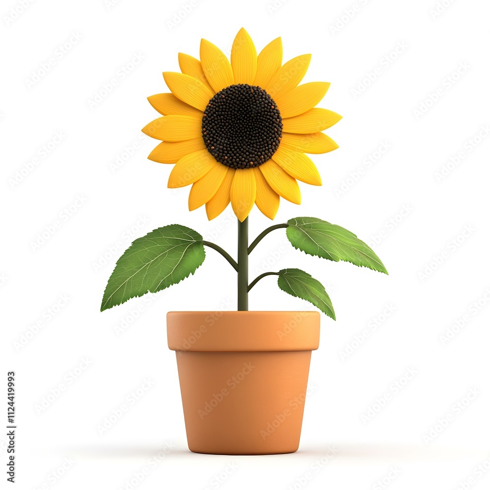 Obraz premium Sunny Disposition: A cheerful sunflower in a terracotta pot, symbolizing positivity, growth, and optimism. 