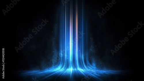 Cold Air Flow from Conditioner with Blue Light Stream and Digital Waterfall: Technology, Data Stream, Transmission, Bandwidth, and Big Data Concept Background