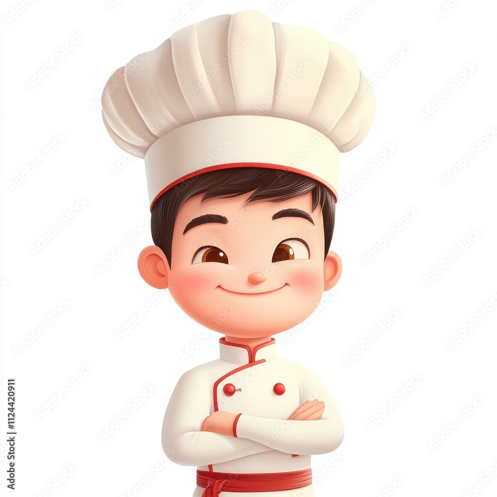 Smiling cartoon chef boy with arms crossed. Smiling cartoon chef boy with arms crossed.