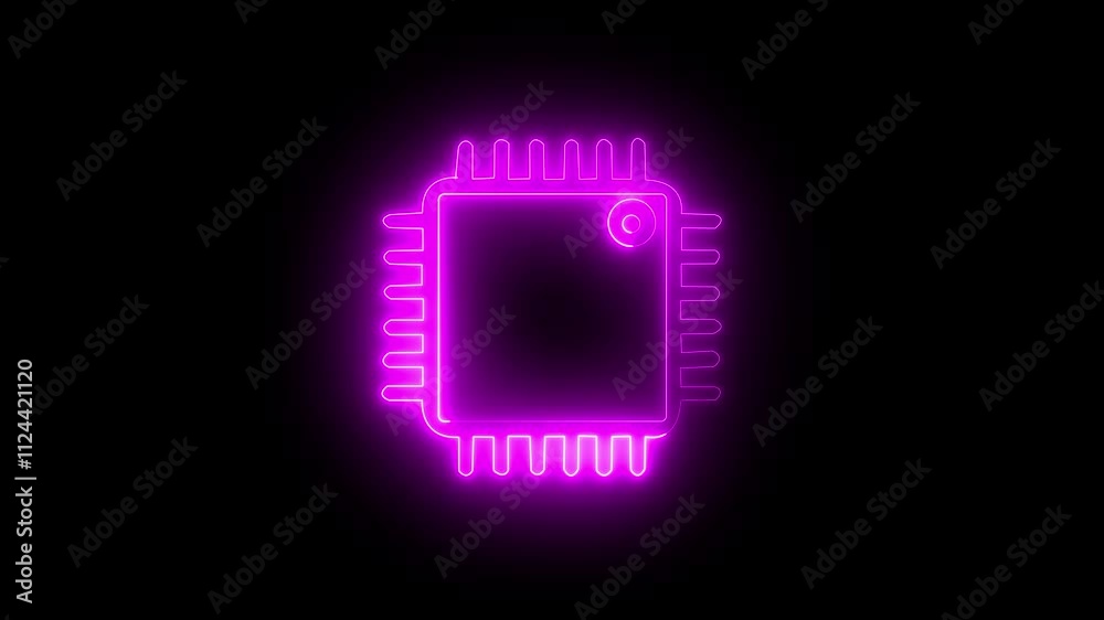 Glowing neon line Database animated icon isolated on black background. HD Video motion graphic animation computer processor chip