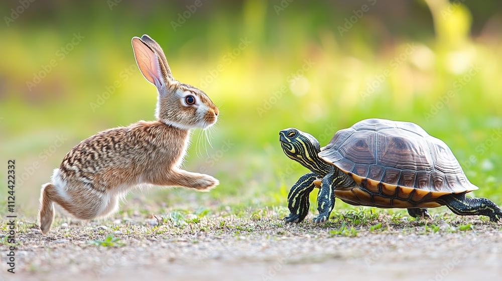 Naklejka premium The Rabbit Raced with the Turtle – A Tale of Speed and Patience