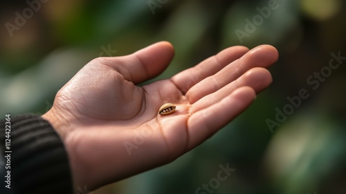 Open hand holding a single seed closeup d photo