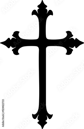 A decorative black silhouette of a cross, symbolizing faith and spirituality, suitable for religious and artistic contexts.