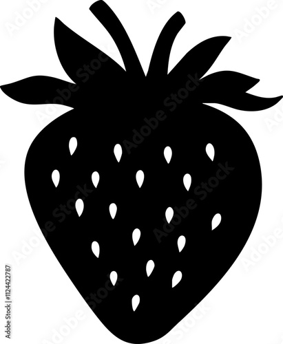 A black silhouette of a strawberry with distinct seeds, perfect for illustrating healthy food concepts or summer themes. photo