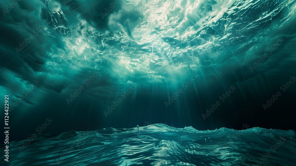 A peaceful underwater scene with flowing lines in shades of blue and green, evoking the calmness of the ocean. A peaceful underwater scene with flowing lines in shades of blue and green, evoking the calmness of the ocean.