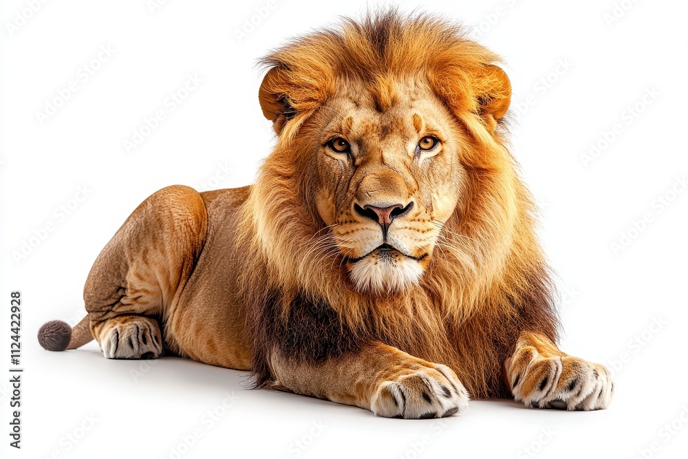 Majestic Lion of the Savanna Commands Attention on White Background Majestic Lion of the Savanna Commands Attention on White Background