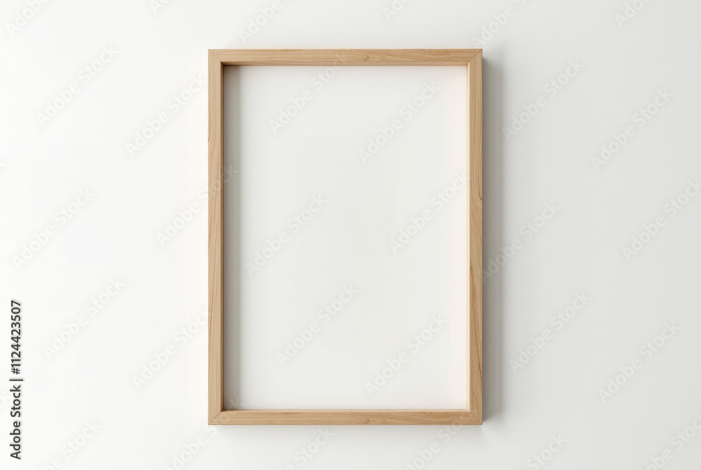An empty wooden picture frame against a white background.