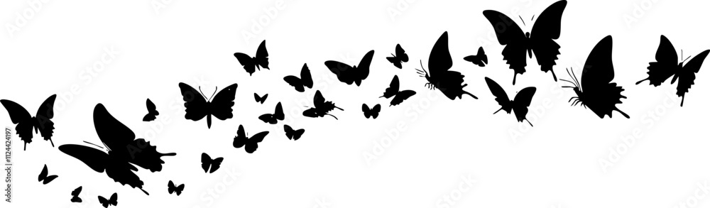 Obraz premium A stylish silhouette of butterflies in various sizes, symbolizing freedom and beauty in nature, perfect for artistic designs.