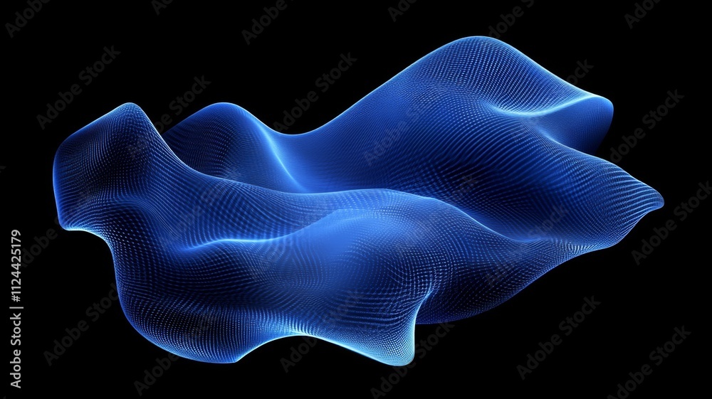 Obraz premium Abstract Blue 3D Mesh Wave on Black Background