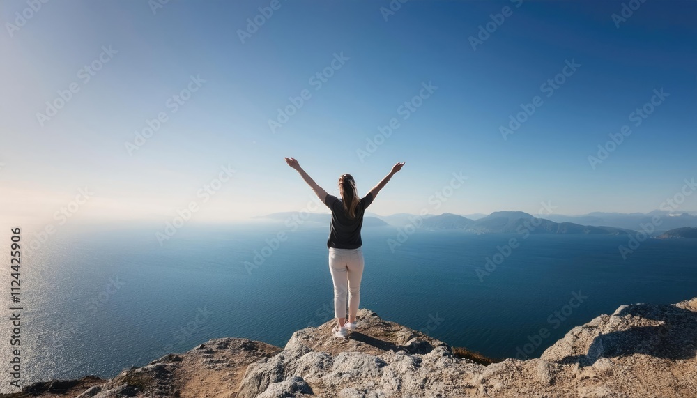person standing on a mountain top with arms outstretched, symbolizing freedom, limitless potential, and discovery person standing on a mountain top with arms outstretched, symbolizing freedom, limitless potential, and discovery
