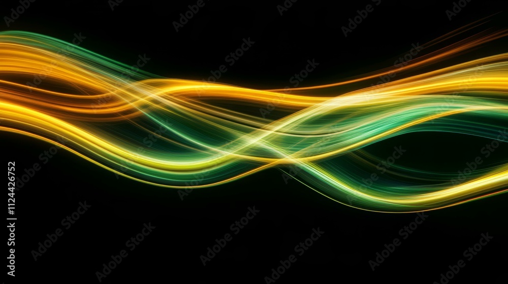 Obraz premium Fiery yellow and green streaks moving in sweeping arcs, dynamic abstract light trails.