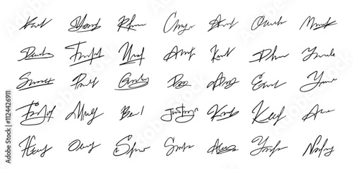 Signatures set. Fictitious handwritten signatures template for signing documents.