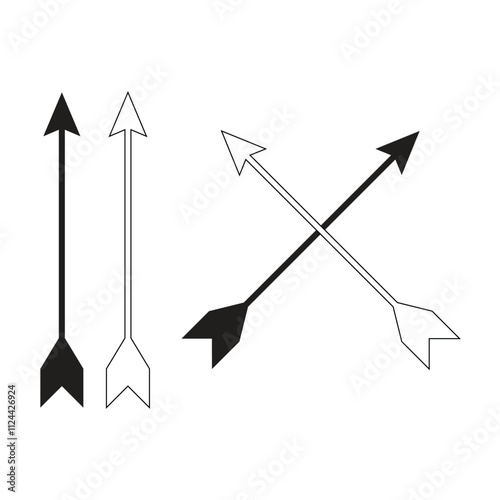 Black crossed arrow vectors. illustration of crossed ancient arrows. arrows icon set. crossed arrows. ancient arrow weapons. vector arrow icon illustration