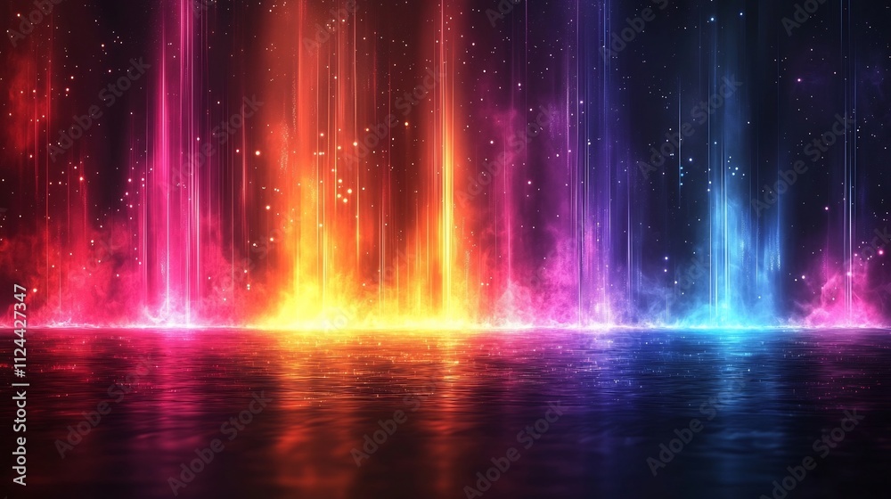 Glowing Neon Lights of a Futuristic Urban Skyline against a Dark Backdrop Glowing Neon Lights of a Futuristic Urban Skyline against a Dark Backdrop