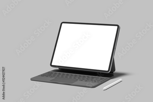 Tablet With Keyboard Blank Mockup