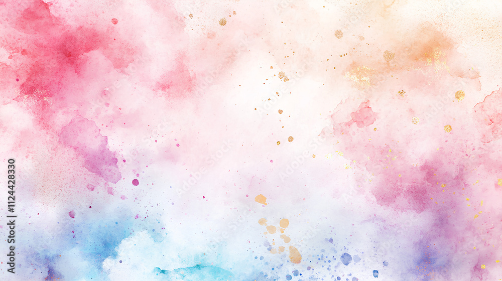 abstract art print with soft watercolor ink splashes in pastel hues of dusty pink, lavender, and sky blue