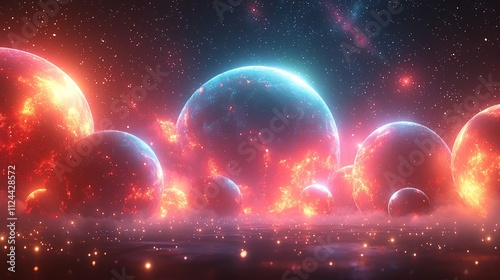 Glowing Neon Galaxy with Shimmering Planets and Stars Against a Cosmic Backdrop