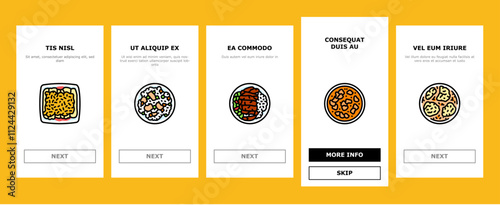 chicken dishes roast grilled onboarding mobile vector fried baked, barbecue teriyaki, curry, casserole parmesan, piccata marsala, tandoori chicken dishes roast grilled illustrations