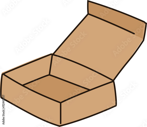 Open brown cardboard shipping box illustration.