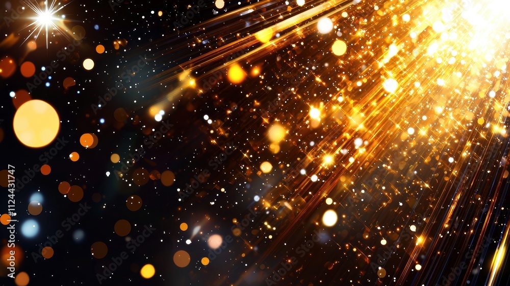 Shimmering Gold Particles with Soft Light Rays on Dark Background Shimmering Gold Particles with Soft Light Rays on Dark Background