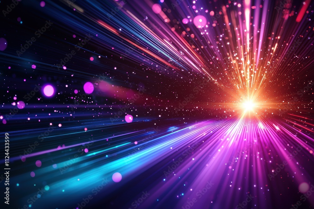 Vibrant Abstract Light Rays in Motion with Colorful Particle Effects