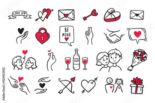 Doodle Love Network Icons, Valentine's Day Outline Illustration