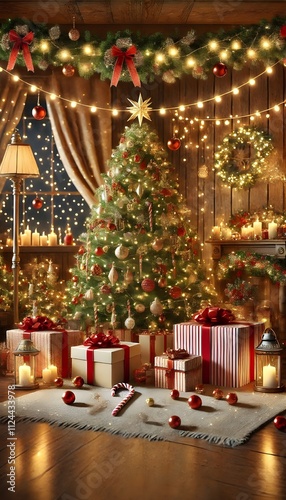 PNG Festive Christmas tree with gifts