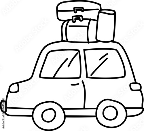 Doodle illustration of a car with a roof tent.