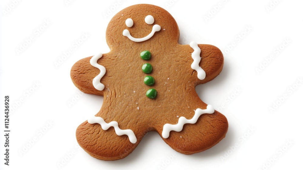 Cheerful Gingerbread Man with Festive Icing Decorations for Holiday Themes Cheerful Gingerbread Man with Festive Icing Decorations for Holiday Themes