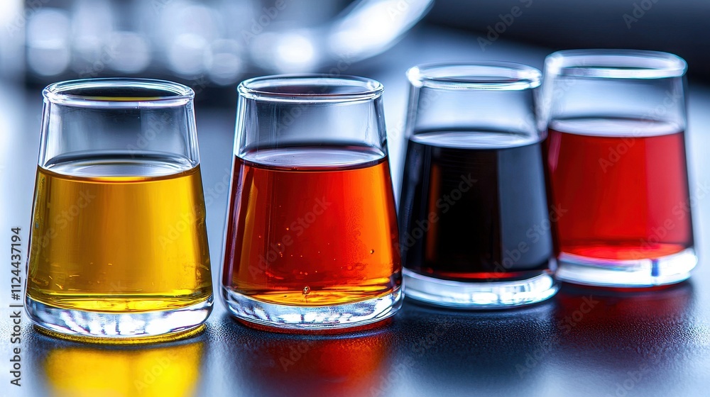 Colorful Selection of Drinks in Glassware on Dark Background Colorful Selection of Drinks in Glassware on Dark Background