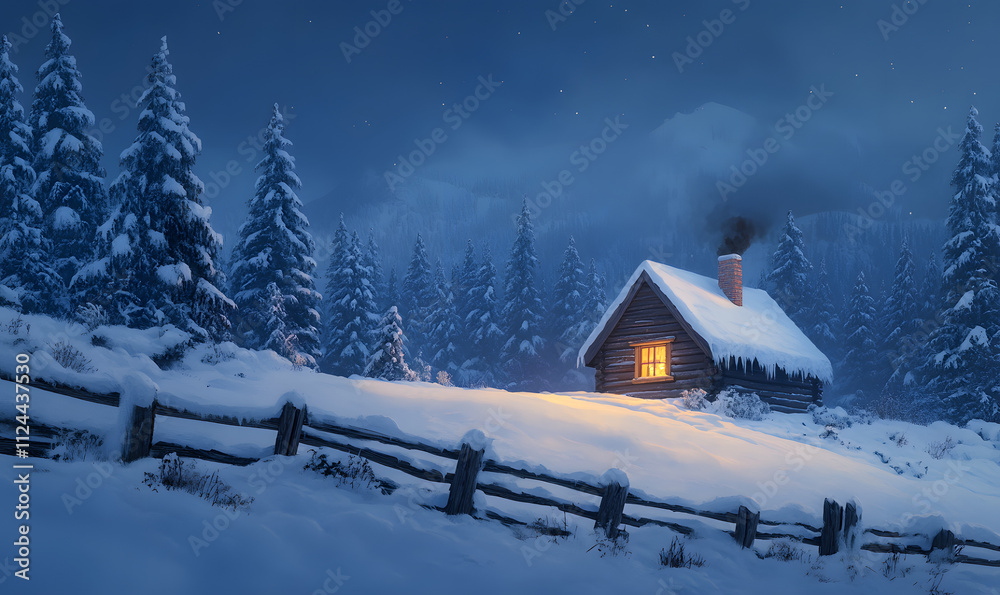 A warm wooden house in a snowy forest in winter. Forest, business, background, outdoor, advertising, wallpaper, background, nature, architecture, Christmas A warm wooden house in a snowy forest in winter. Forest, business, background, outdoor, advertising, wallpaper, background, nature, architecture, Christmas