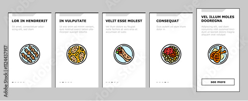 chicken dishes roast grilled onboarding mobile vector fried baked, barbecue teriyaki, curry, casserole parmesan, piccata marsala, tandoori chicken dishes roast grilled illustrations