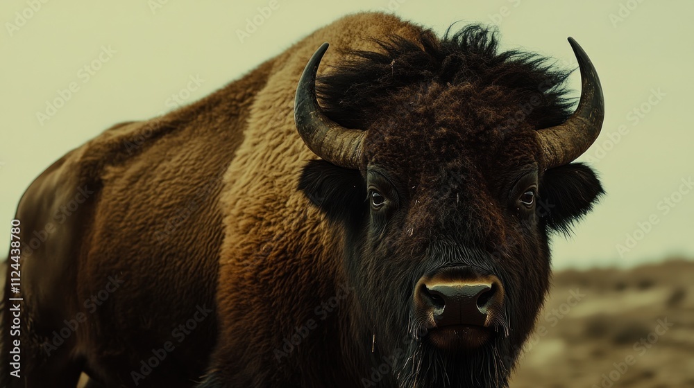 Close-up of a bison in a natural setting 