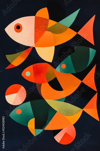 Colorful Abstract Fish Art: Vibrant Geometric Illustrations of Aquatic Life in Bold Colors for Modern Decor and Creative Projects photo