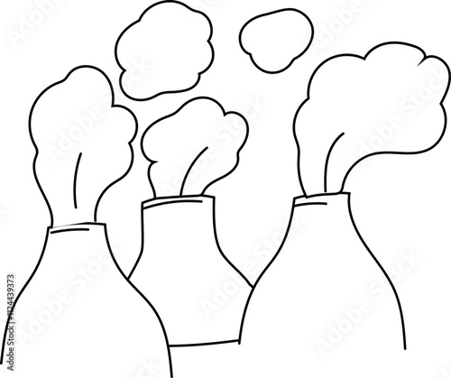 Outline illustration of factory chimneys emitting smoke.